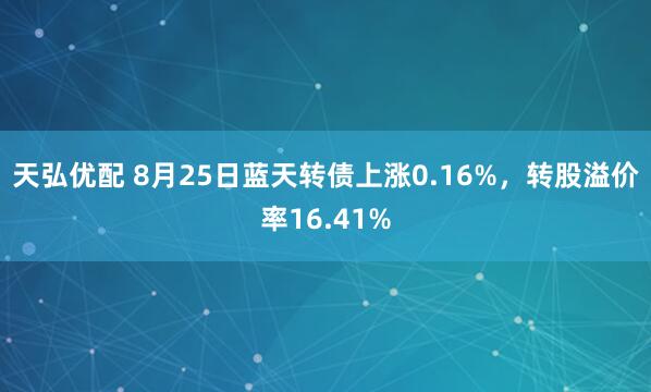 天弘优配 8月25日蓝天转债上涨0.16%，转股溢价率16.41%